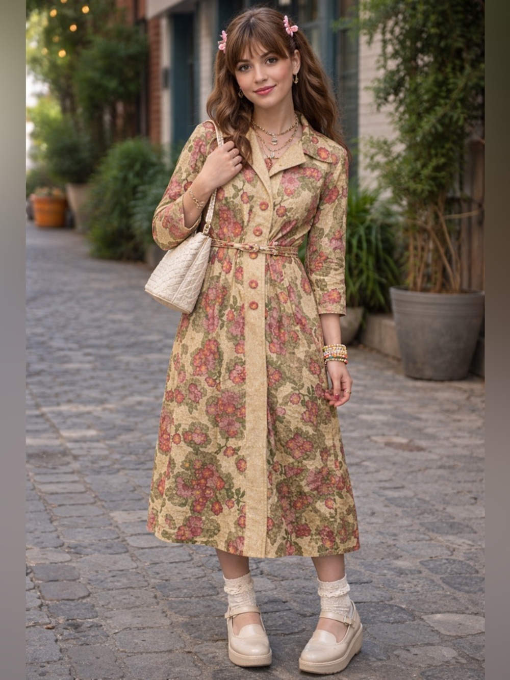 Custom handmade gold floral roses sparkle dress one of a kind small -medium fit - Picture 16 of 17